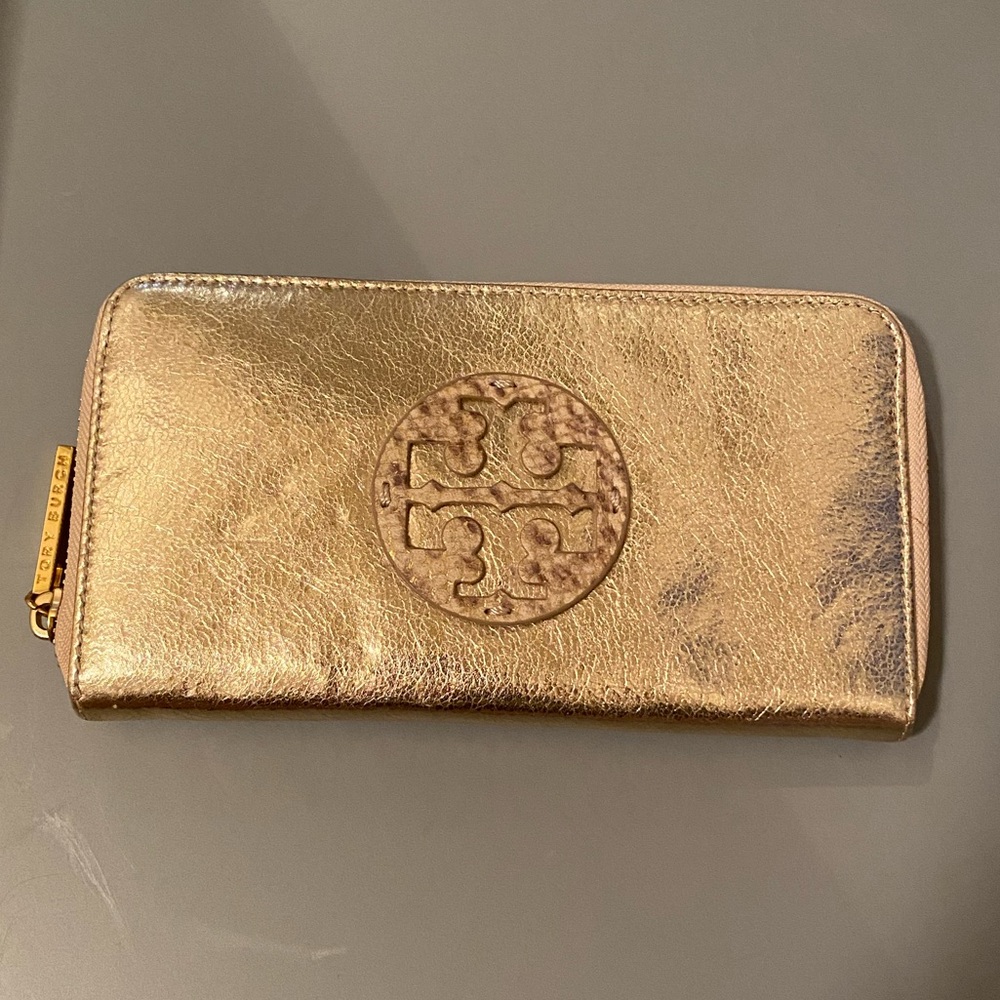 Tory Burch Metallic Gold Zip Wallet - New With Tags